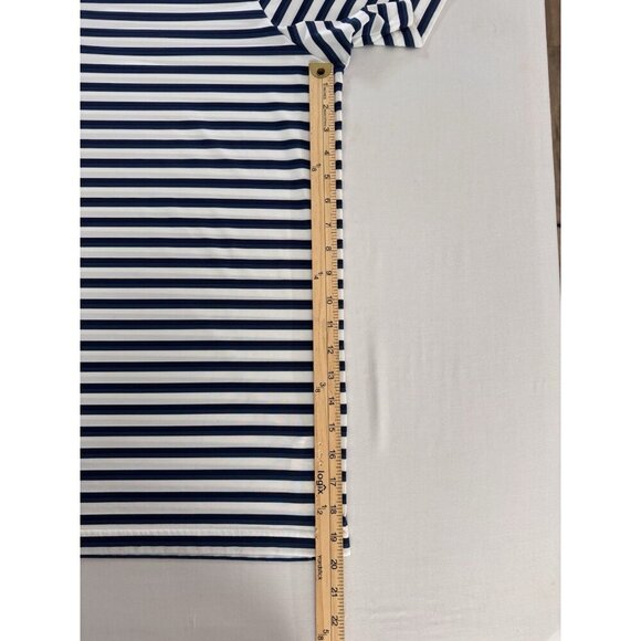 Adidas Polo Shirt Mens XXL Performance Navy White Striped 2XL Logo Golf Sports - Picture 8 of 15
